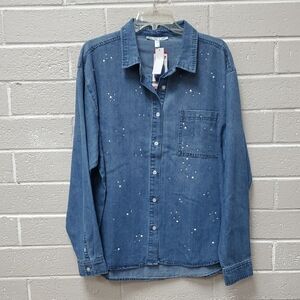 Denim Button-Up Shirt with Studs